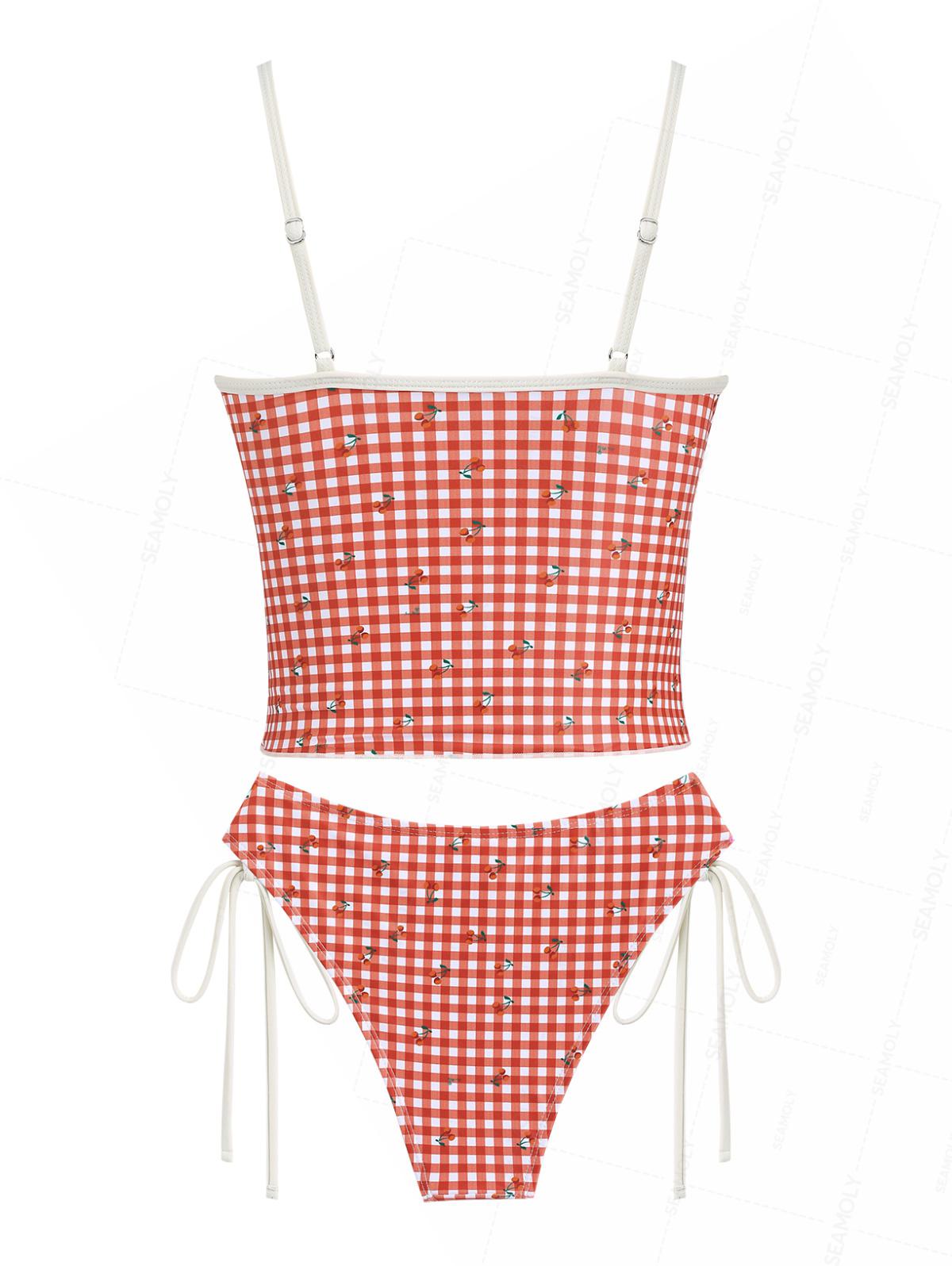 Seamolly Gingham Cherry Print Cinched Tie Side Tankini Set