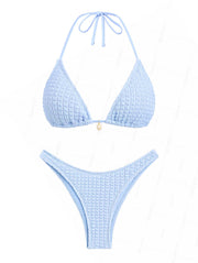 Seamolly Solid Color Textured Shell Decor Bikini Set