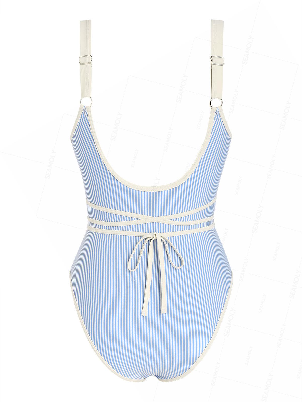 Seamolly Striped Tie Around Criss Cross One-piece Swimsuit