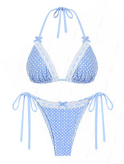 Seamolly Polka Dot Print Lace Bowknot  Bikini Set