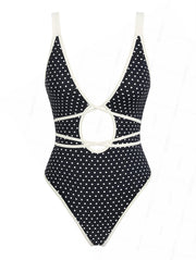 Seamolly Polka Dot Print Tie Around Criss Cross Plunging Neck One-piece Swimsuit