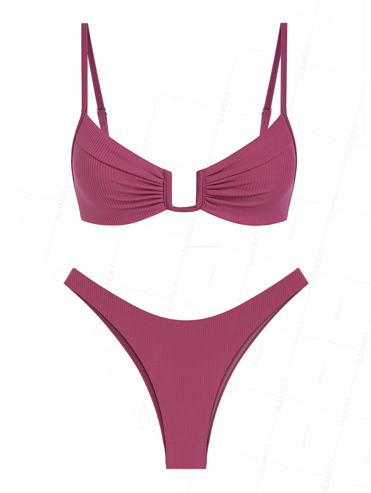 Seamolly Ribbed Ruched U-ring Cheeky Bikini Set