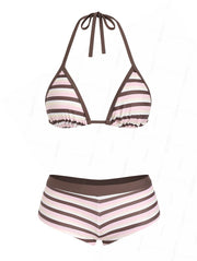Seamolly Colorblock Striped Halter Triangle Boyshorts Bikini Set