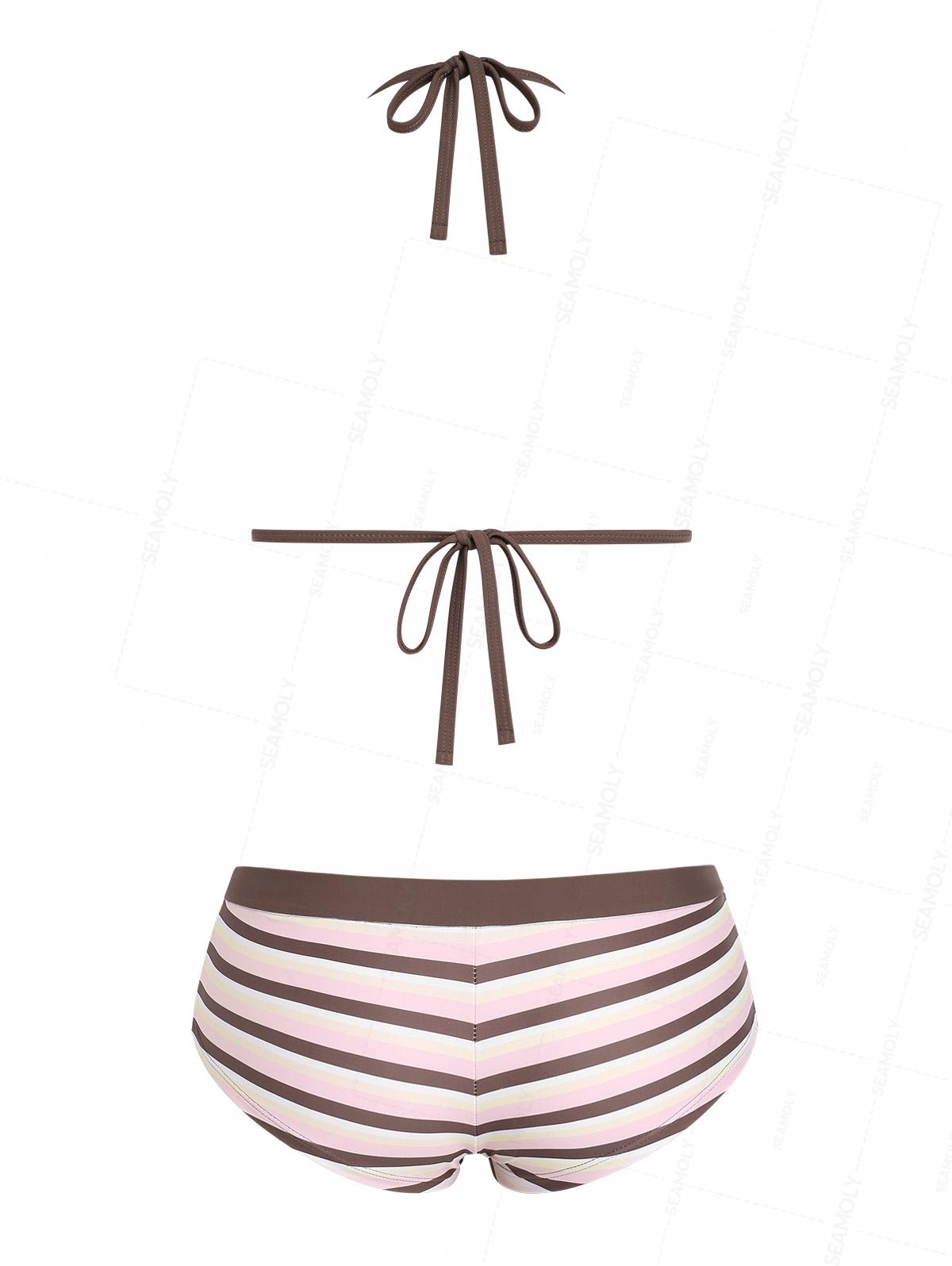 Seamolly Colorblock Striped Halter Triangle Boyshorts Bikini Set