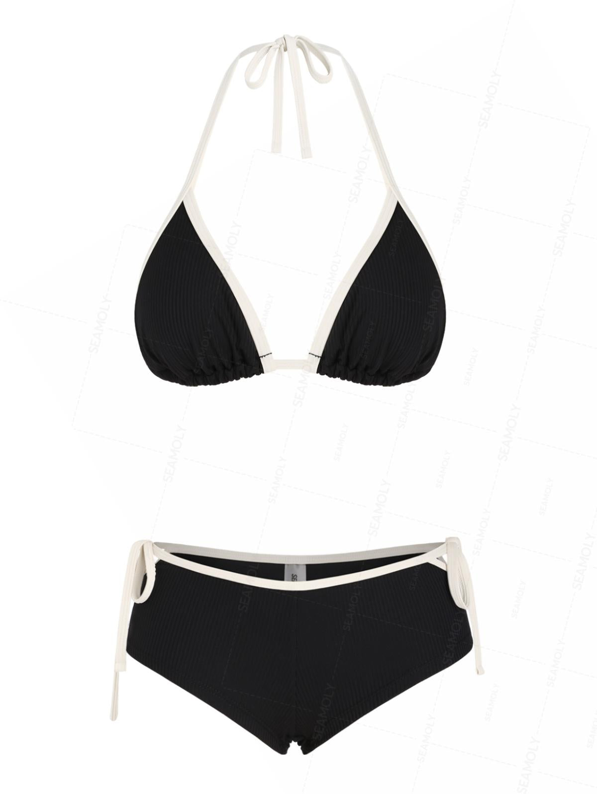 Seamolly Contrast Binding  Cutout Tied Side Boyshorts Bikini Set