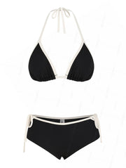 Seamolly Contrast Binding  Cutout Tied Side Boyshorts Bikini Set