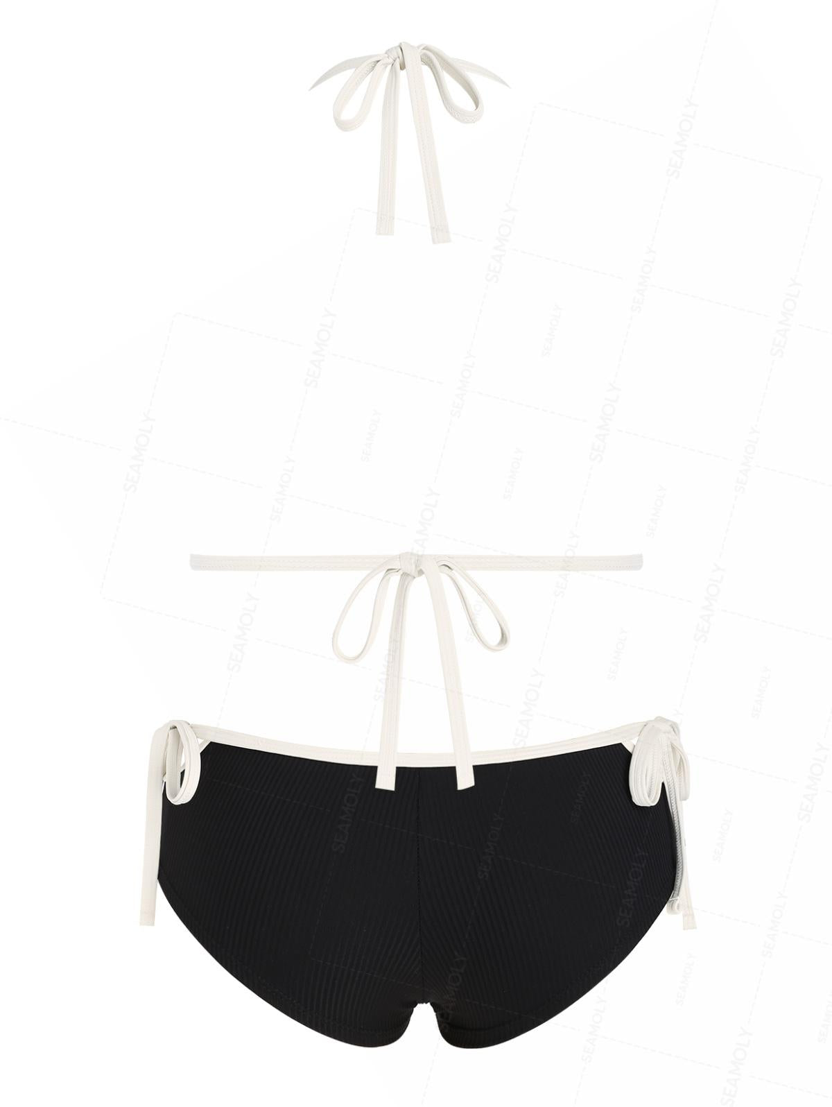 Seamolly Contrast Binding  Cutout Tied Side Boyshorts Bikini Set