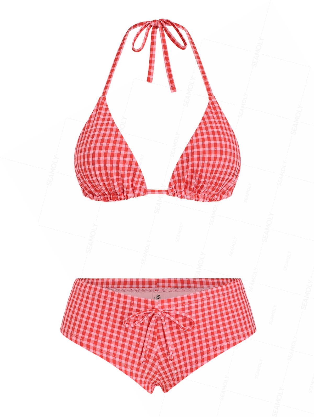 Seamolly Gingham Halter Triangle Boyshorts Bikini Set