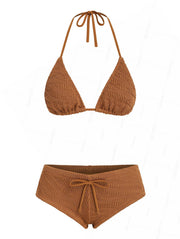 Seamolly Recycled Fabric Textured Halter Triangle Boyshorts Bikini Set