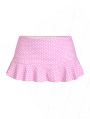 Seamolly Polka Dot Print Ruffles Hem Low Rise Swim Skirt Bikini Bottom