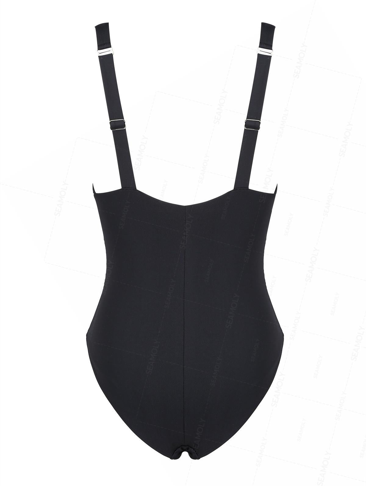 Seamolly Solid Color Ruched Plunging Neck One-piece Swimsuit