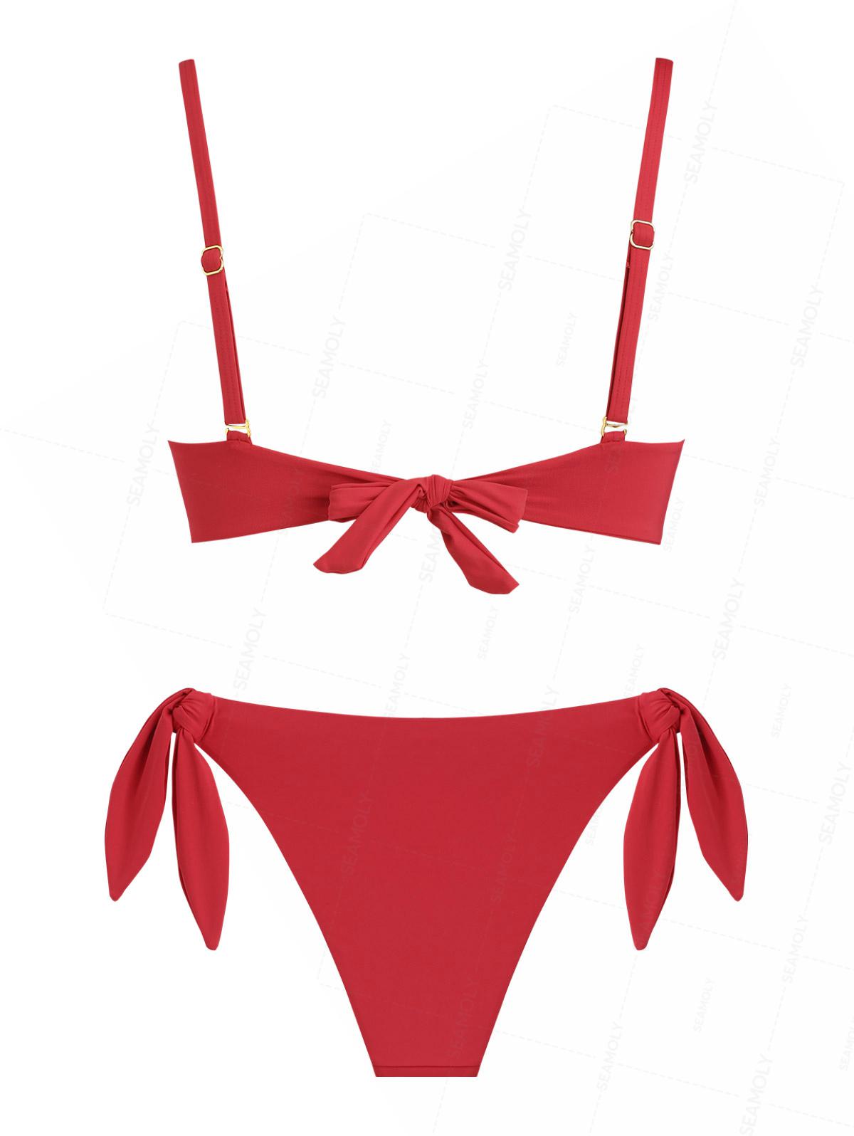 Seamolly Solid Color Crisscross Twist Gathering & Support Triangle Bikini Set